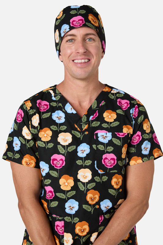 Scrubs With Love - Pansy Scrub Hat - black