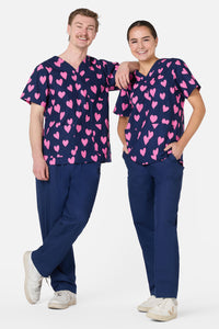 Scrubs With Love - Lovehearts Top & Pant Scrub Set - navy