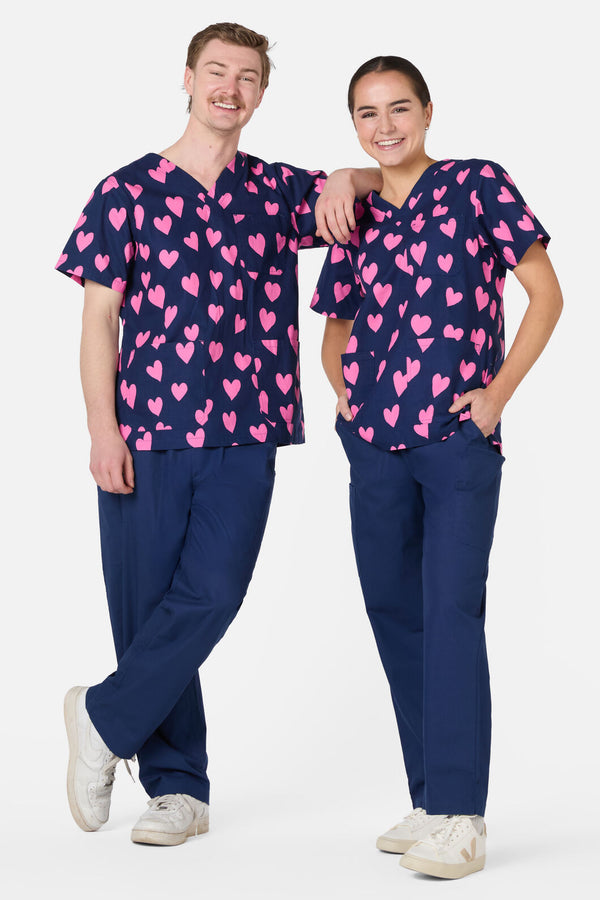 Scrubs With Love - Lovehearts Top & Pant Scrub Set - navy