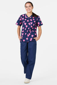 Scrubs With Love - Lovehearts Top & Pant Scrub Set - navy