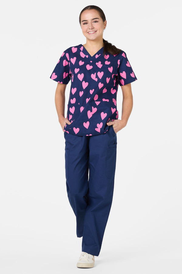 Scrubs With Love - Lovehearts Top & Pant Scrub Set - navy