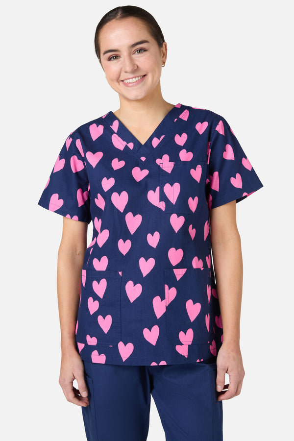 Scrubs With Love - Lovehearts Top & Pant Scrub Set - navy
