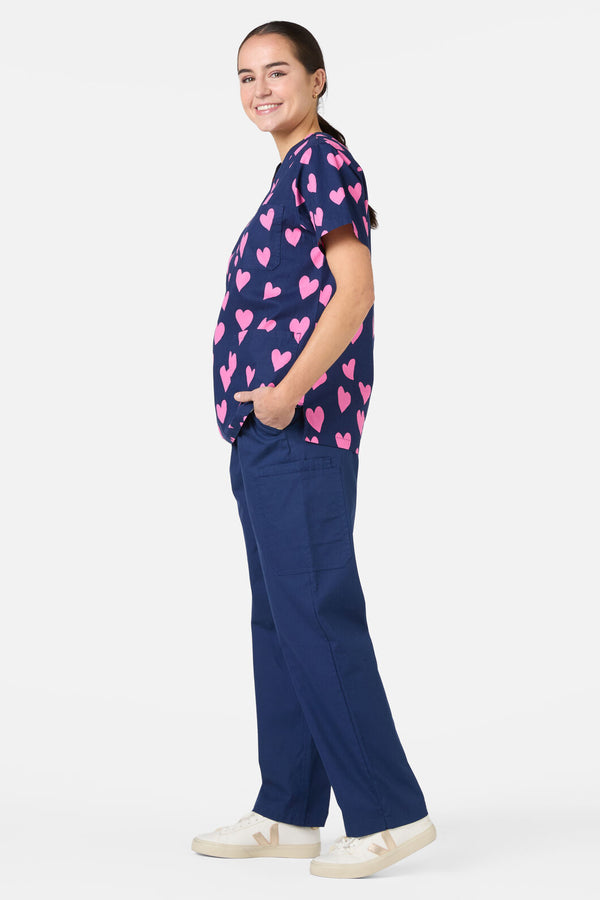 Scrubs With Love - Lovehearts Top & Pant Scrub Set - navy