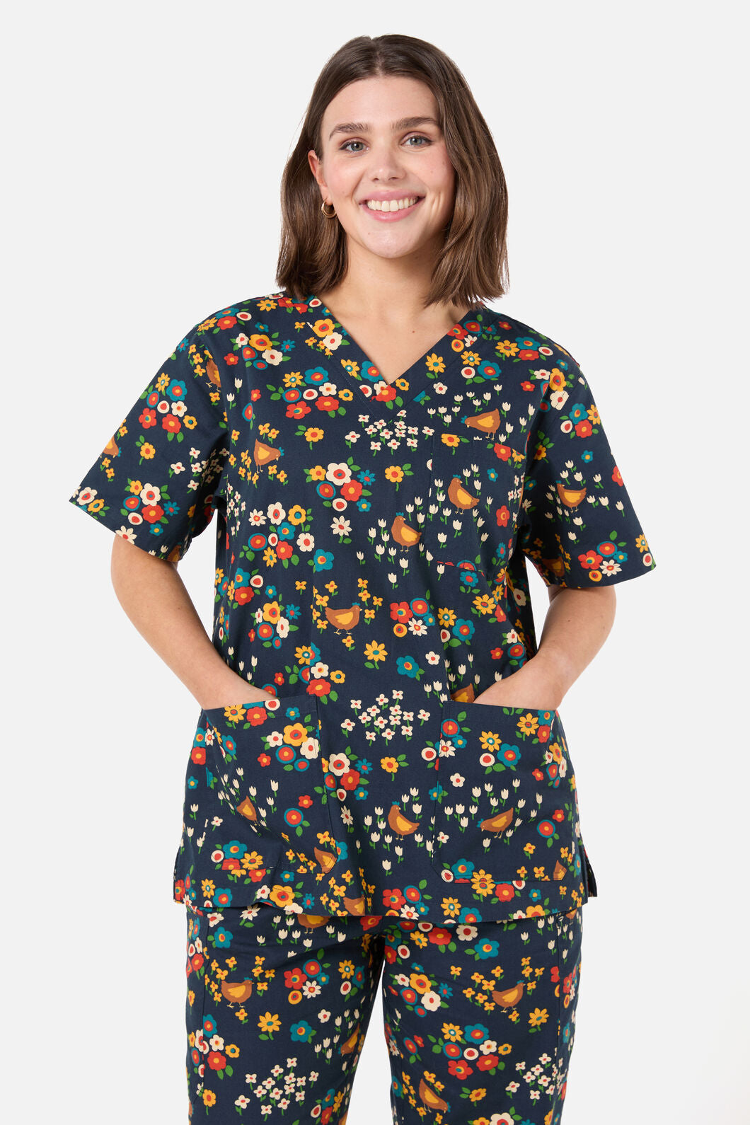 Scrubs With Love - Cute Chickens scrub set - navy