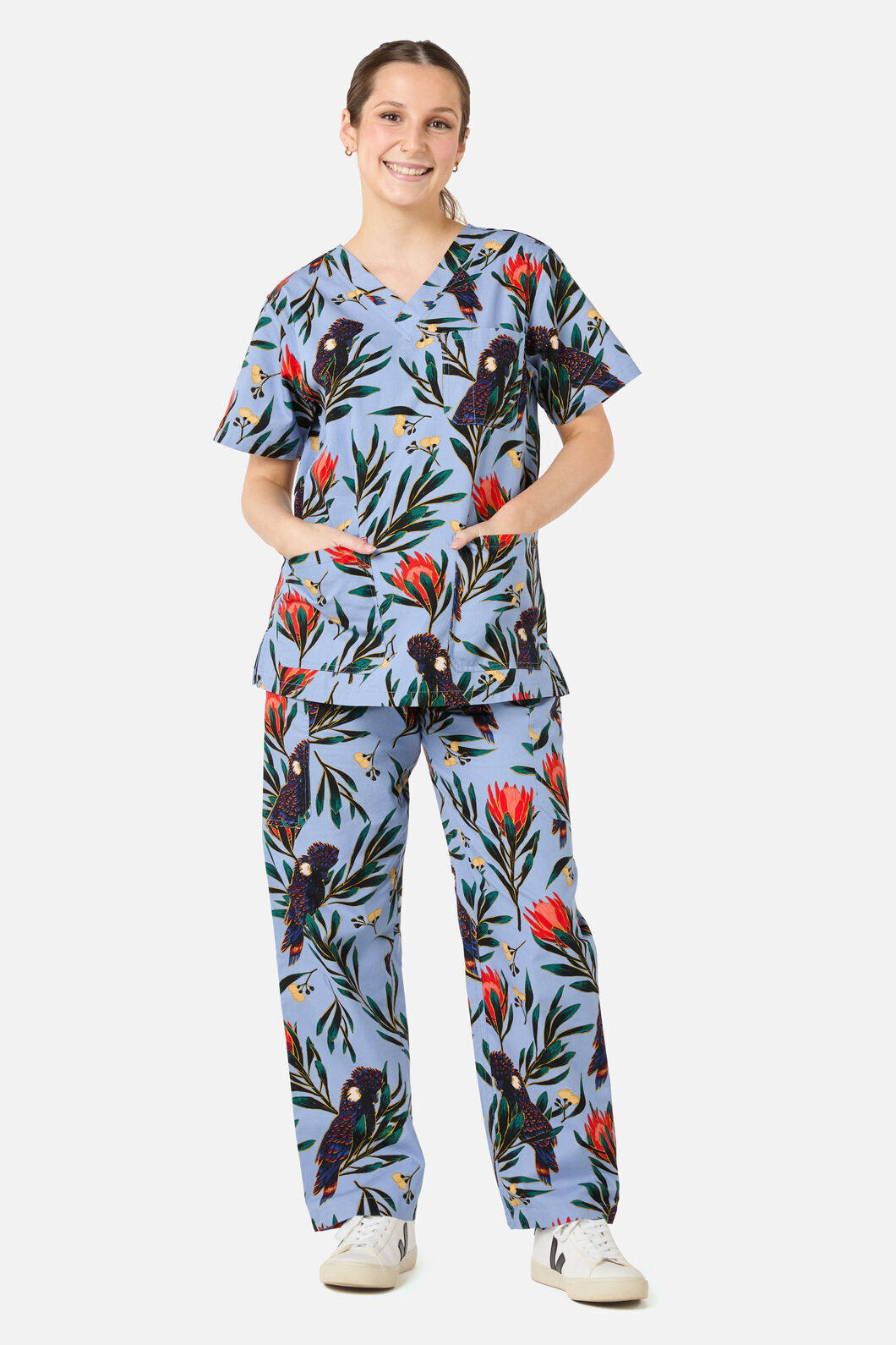 Scrubs With Love - Cockatoo & Protea scrub set - blue