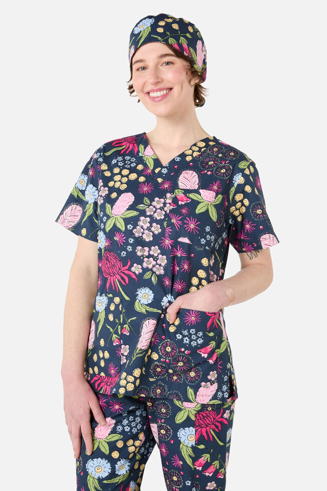 Scrubs With Love - Native Bouquet scrub hat - navy
