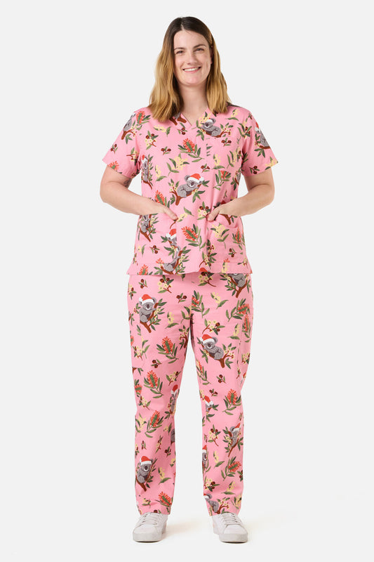 Scrubs With Love - CHRISTMAS KOALA PINK SCRUB SET - pink