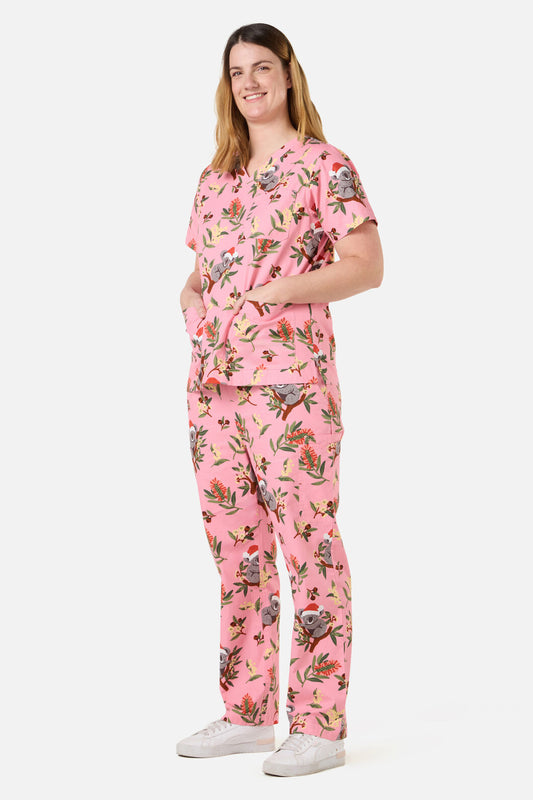 Scrubs With Love - CHRISTMAS KOALA PINK SCRUB SET - pink