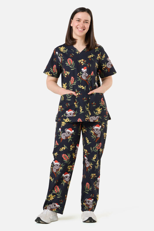 Scrubs With Love - CHRISTMAS KOALA NAVY SCRUB SET - navy