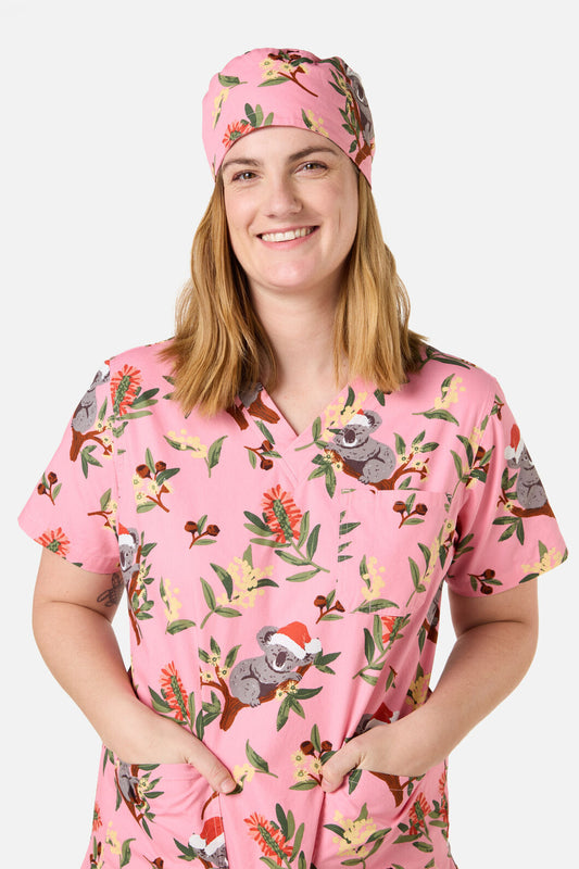 Scrubs With Love - CHRISTMAS KOALA PINK SCRUB HAT - pink