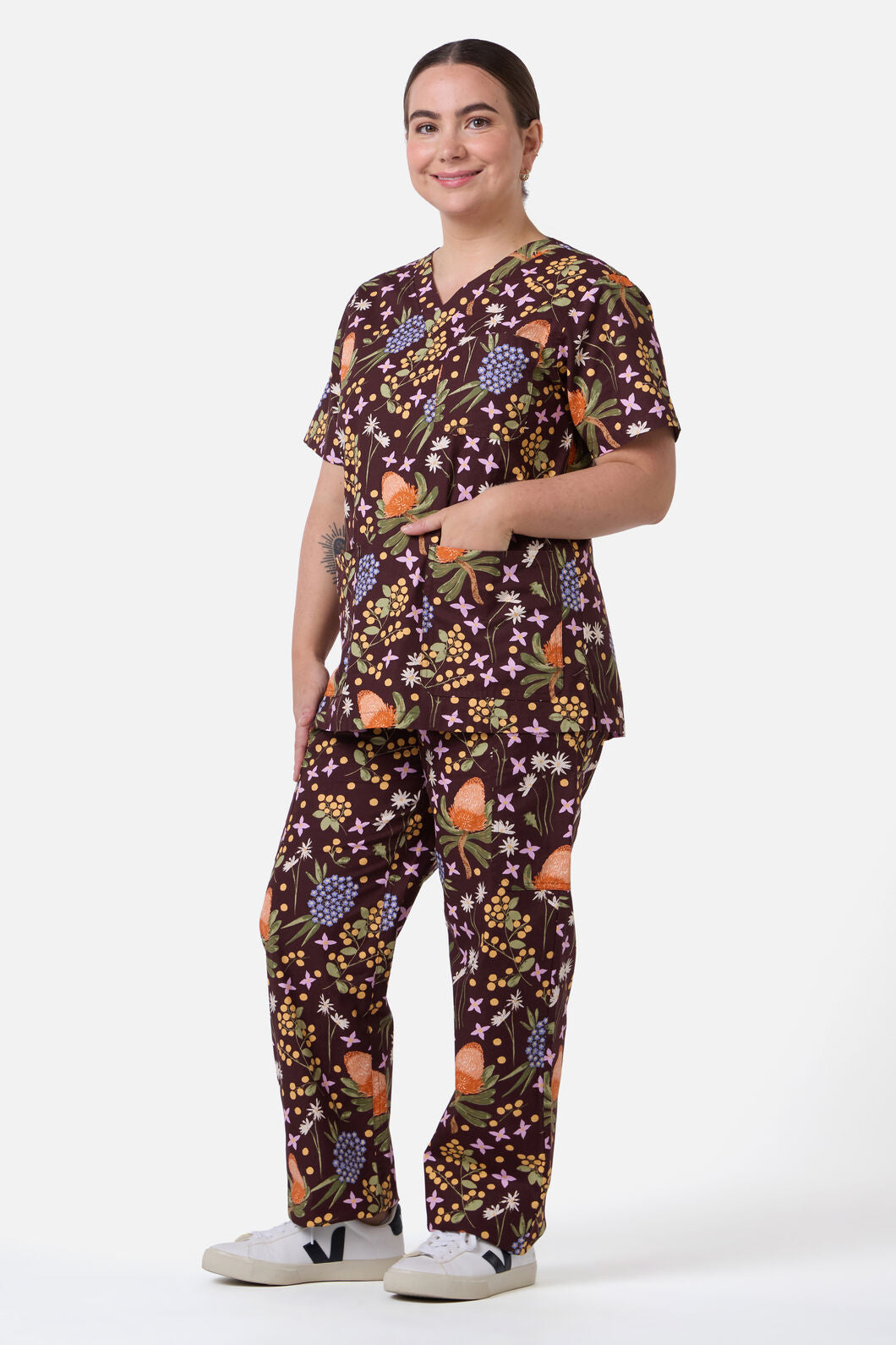 Scrubs With Love - Banksia Bouquet Scrub Set - chocolate