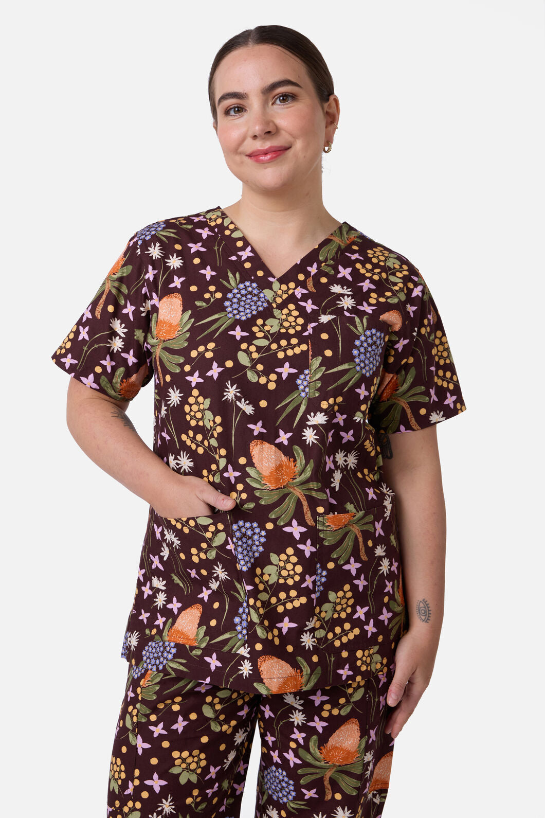Scrubs With Love - Banksia Bouquet Scrub Set - chocolate