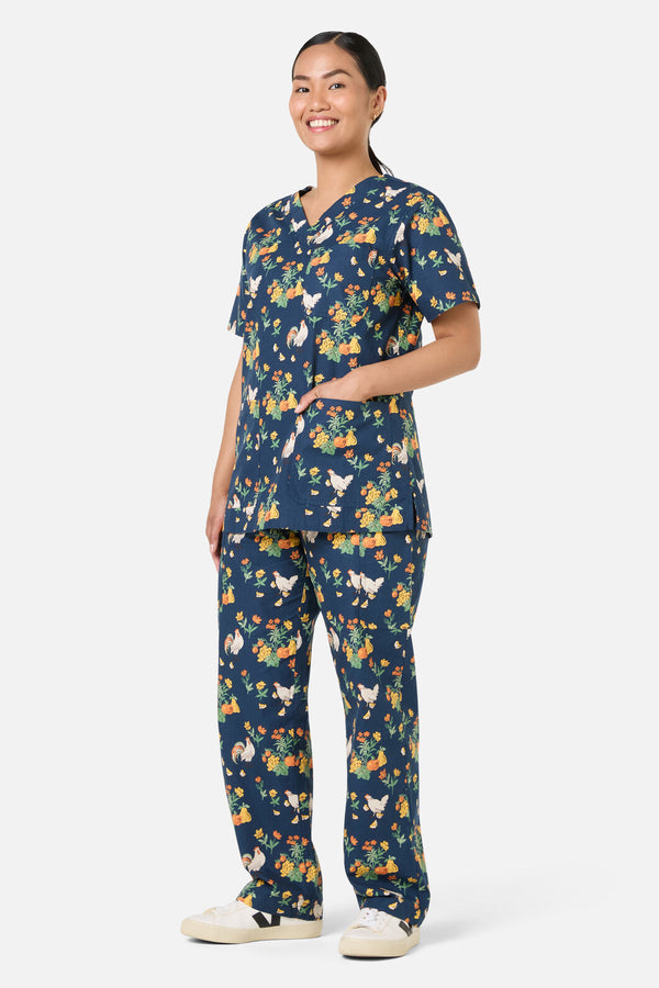 Scrubs With Love - Chickens Scrub Set - navy