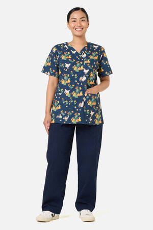 Scrubs With Love - Chickens Scrub Top &Bottom Set - navy