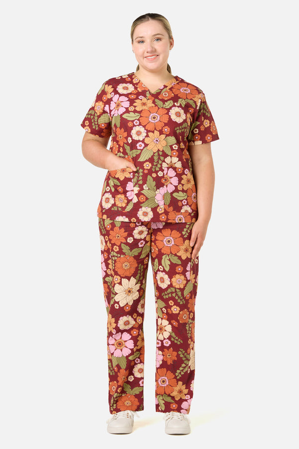 Scrubs With Love - Brandy Floral Scrub Set - rust