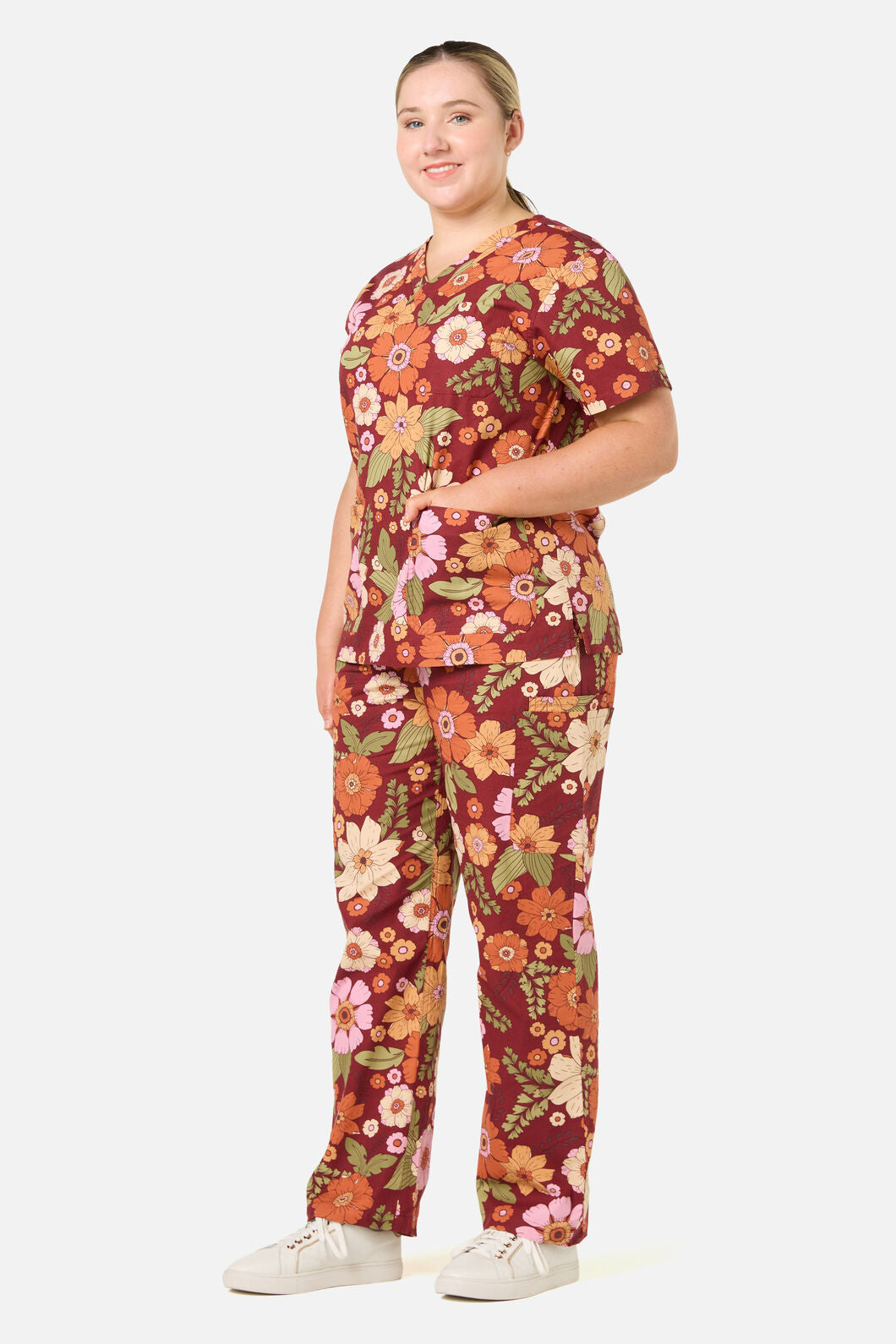 Scrubs With Love - Brandy Floral Scrub Set - rust