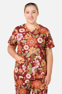 Scrubs With Love - Brandy Floral Scrub Set - rust
