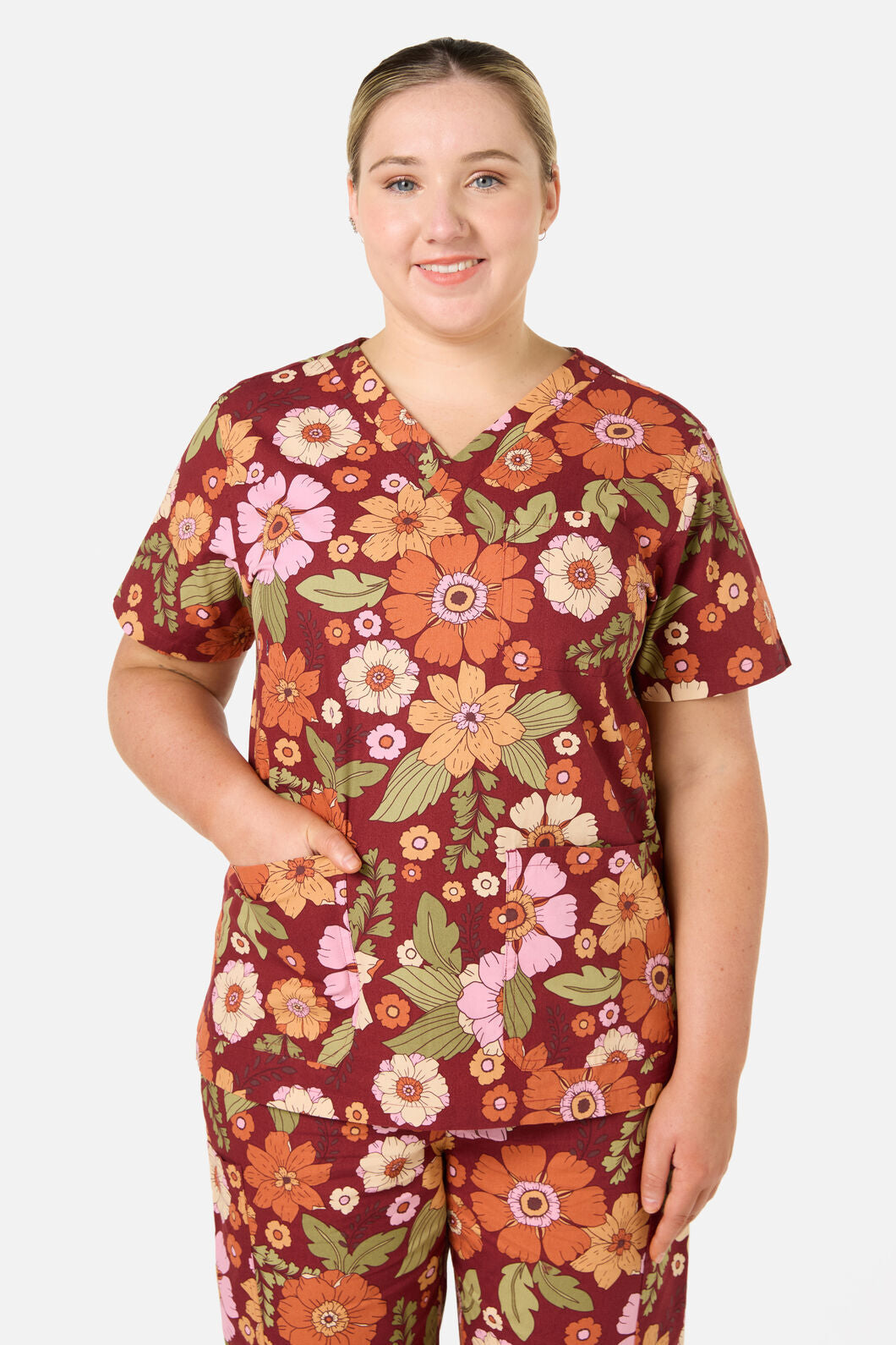Scrubs With Love - Brandy Floral Scrub Set - rust