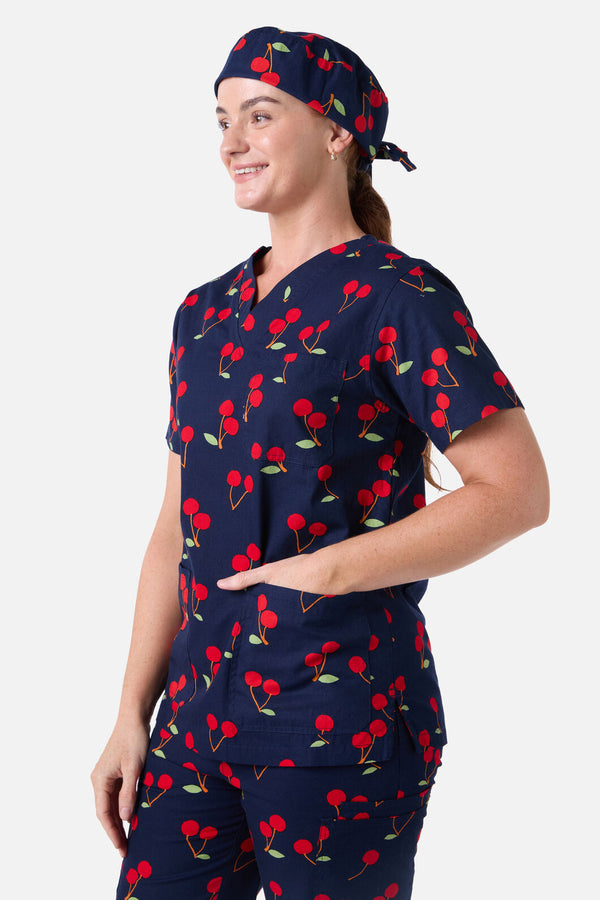 Scrubs With Love - Sweet Cherry Scrub Hat - navy