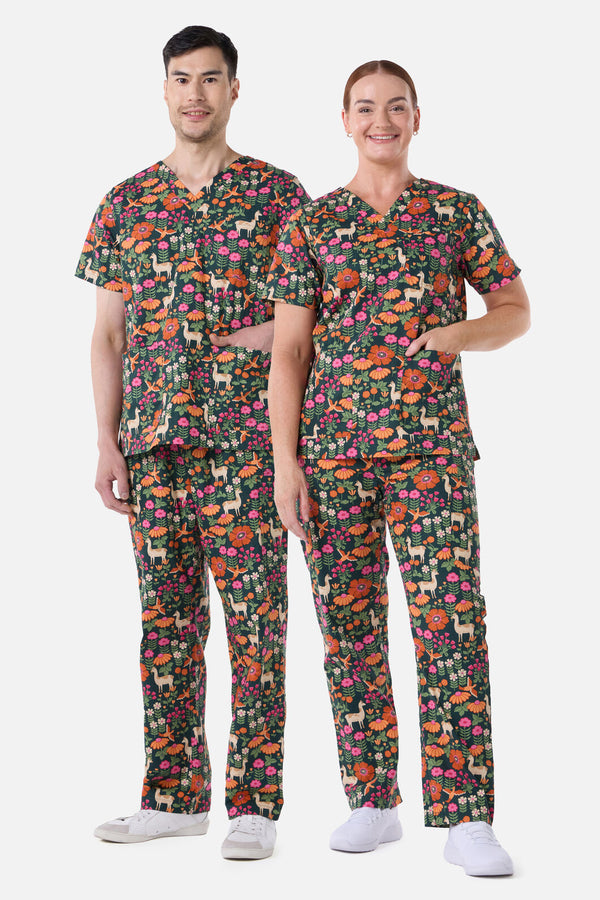 Scrubs With Love - Llama & Bird Scrub Set - green