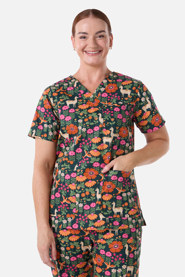 Scrubs With Love - Llama & Bird Scrub Set - green