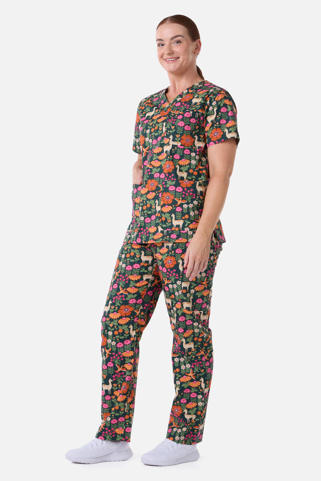 Scrubs With Love - Llama & Bird Scrub Set - green