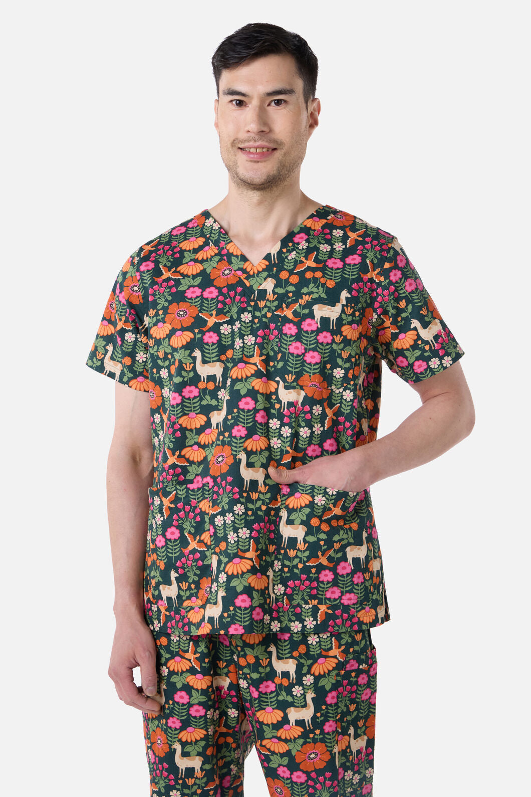 Scrubs With Love - Llama & Bird Scrub Set - green