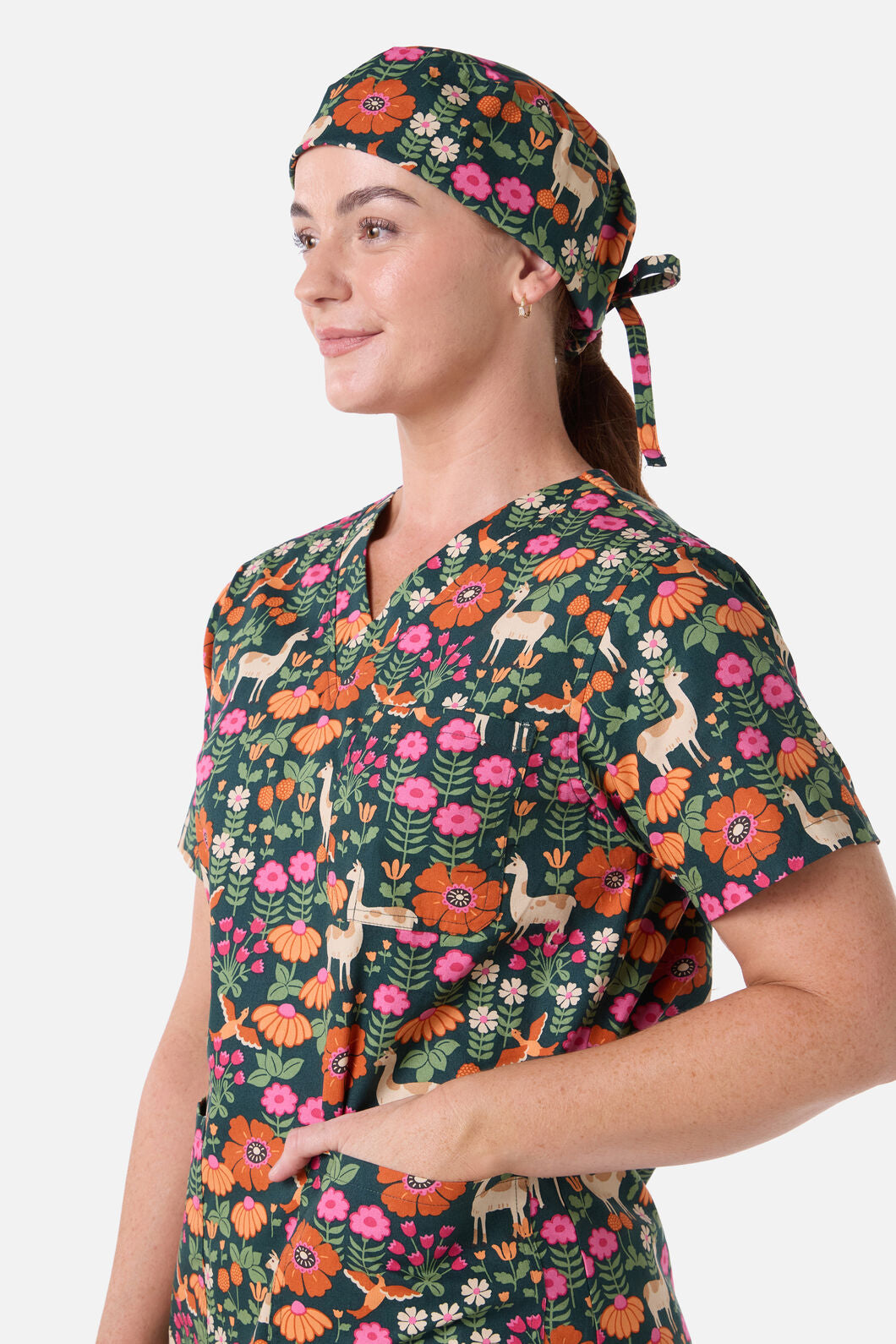 Scrubs With Love - Llama & Bird Scrub Hat - green