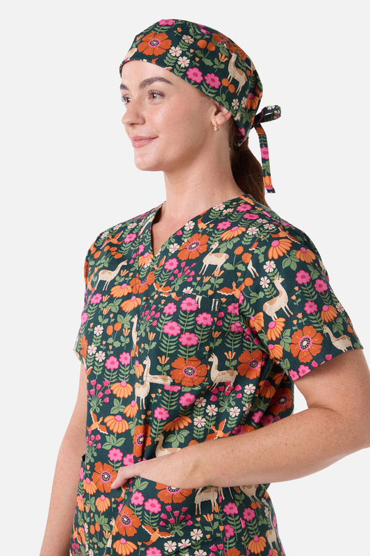 Scrubs With Love - Llama & Bird Scrub Hat - green