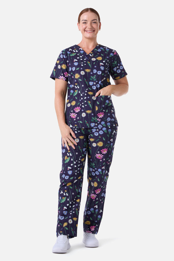Scrubs With Love - Spring Garden Scrub Set - indigo