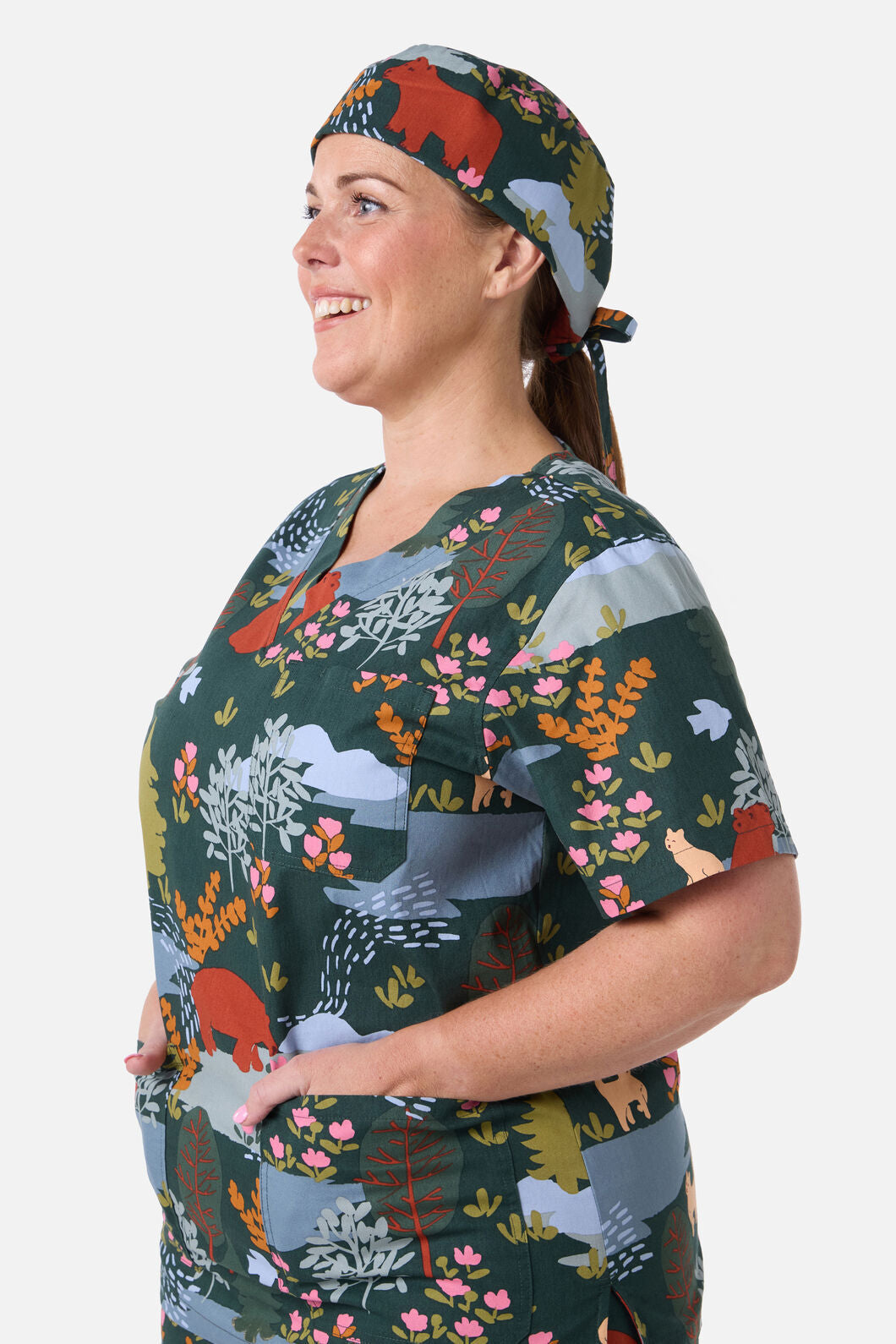Scrubs With Love - Woodland Bear Scrub Hat - green