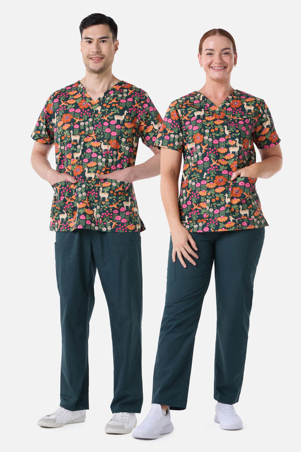 Scrubs With Love - LlamaBird Top & Pant Scrub Set - green