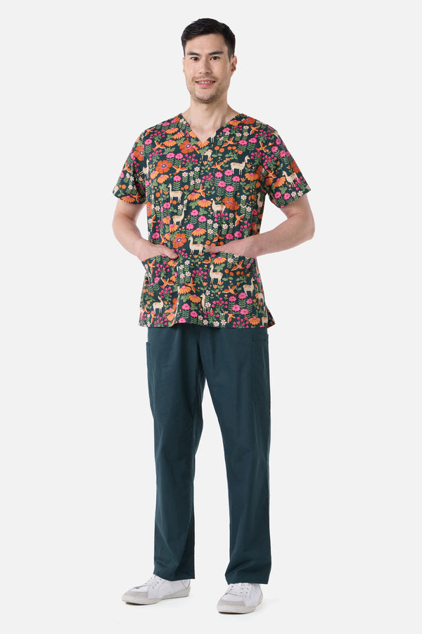 Scrubs With Love - LlamaBird Top & Pant Scrub Set - green