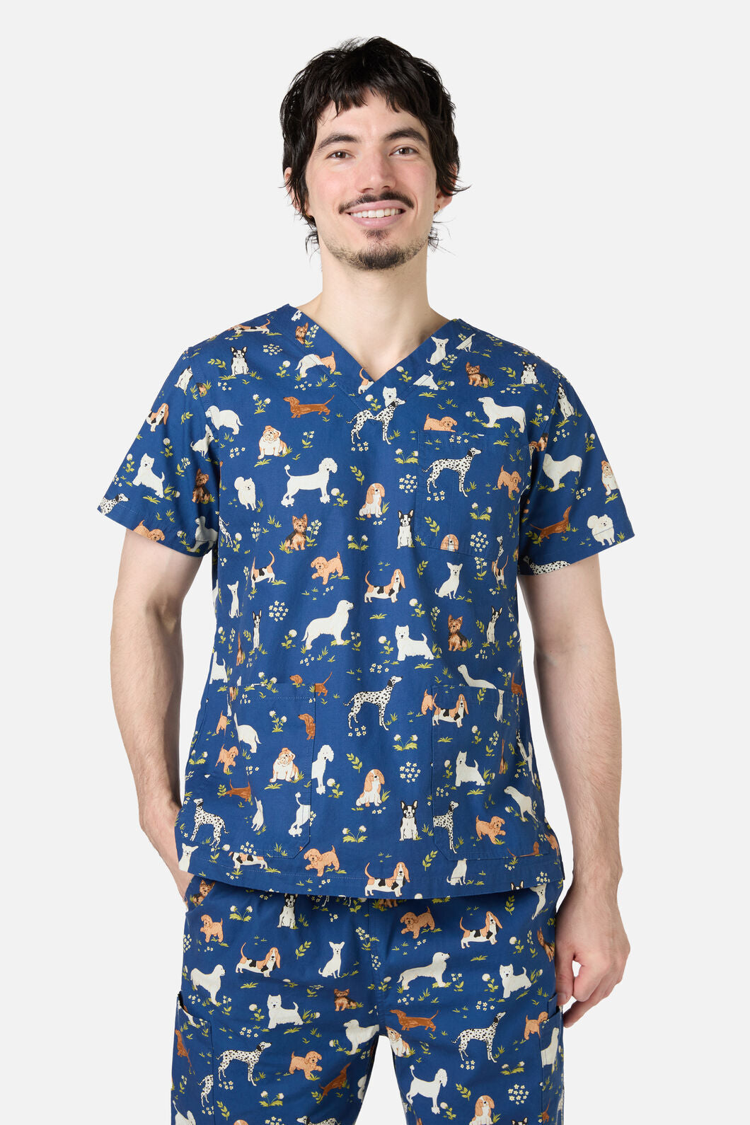 Scrubs With Love - Cute Dogs Scrub Set - navy