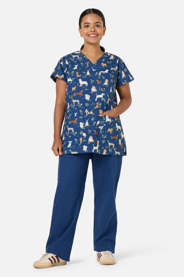 Scrubs With Love - Cute Dogs Top & Pant Scrub Set - navy