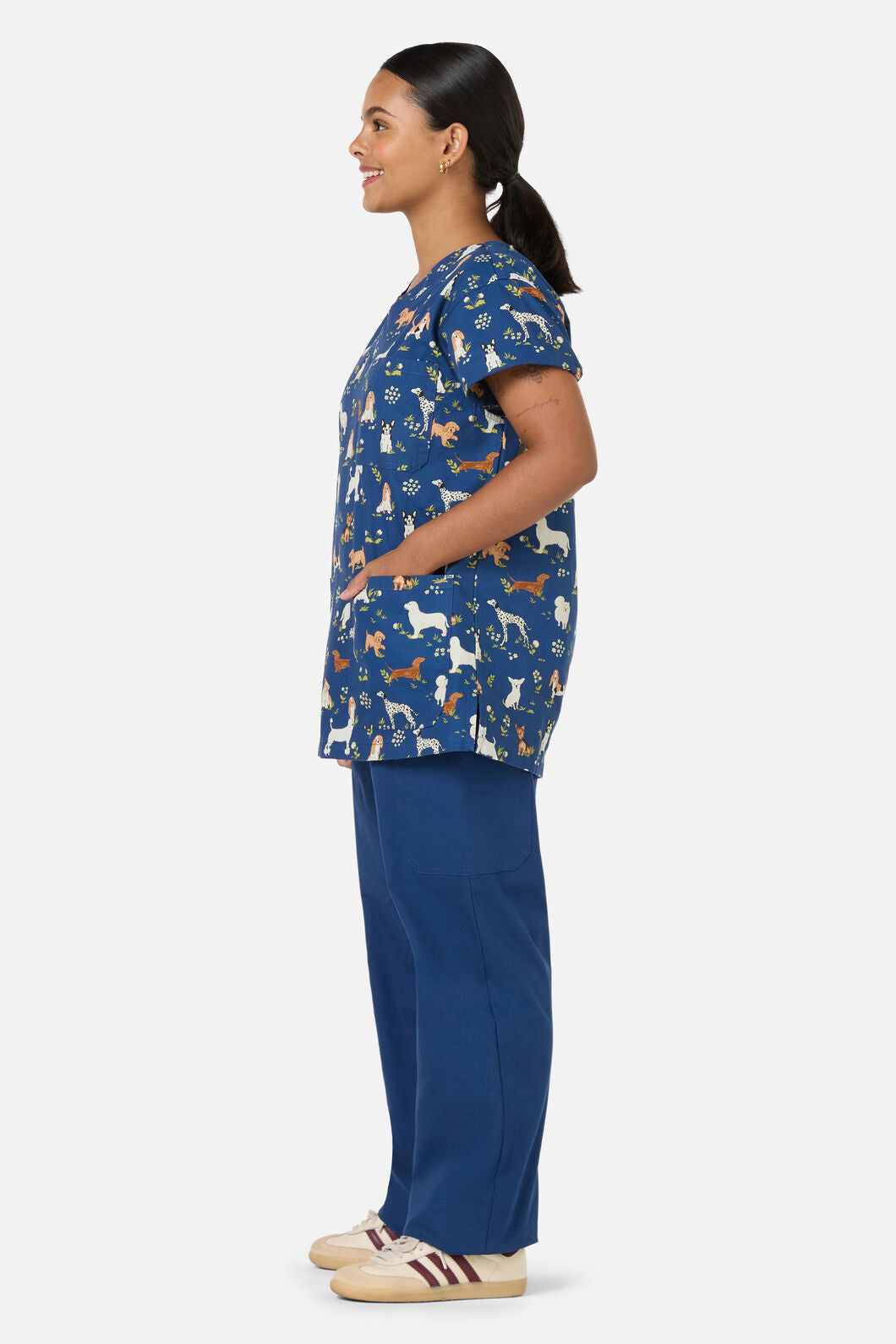 Scrubs With Love - Cute Dogs Top & Pant Scrub Set - navy