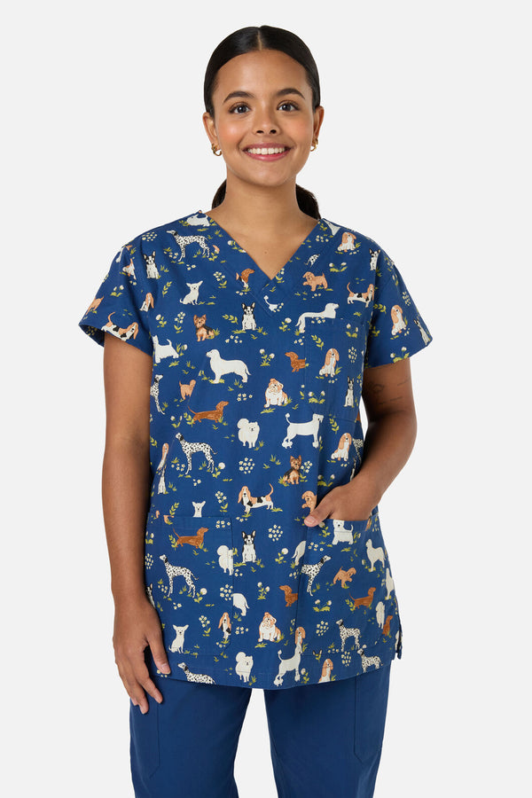 Scrubs With Love - Cute Dogs Top & Pant Scrub Set - navy