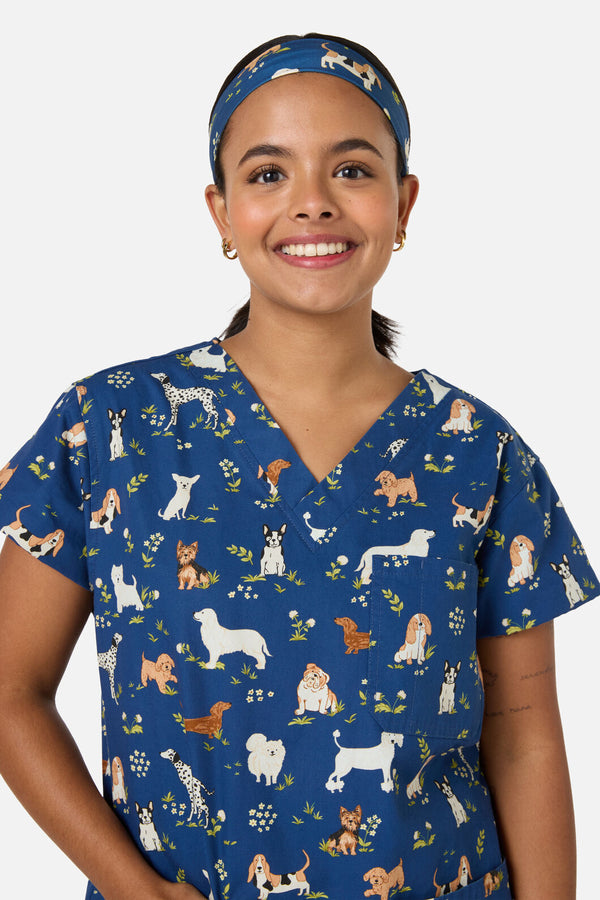 Scrubs With Love - Cute Dogs Scrub Headband - navy
