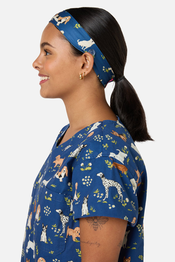 Scrubs With Love - Cute Dogs Scrub Headband - navy