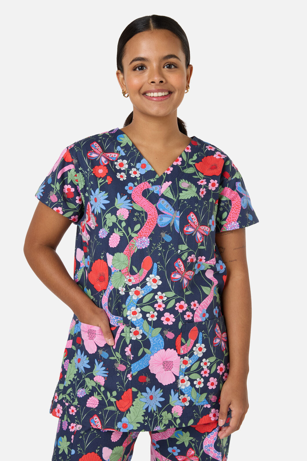 Scrubs With Love - Snakes & Flora Scrub Set - navy