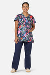Scrubs With Love - Snakes & Flora Top & Pant Scrubs - navy