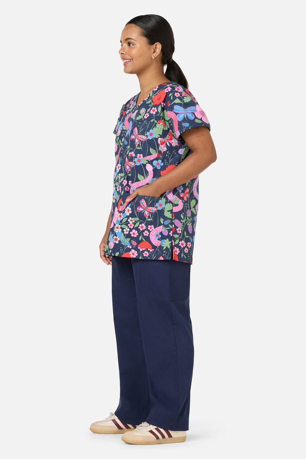 Scrubs With Love - Snakes & Flora Top & Pant Scrubs - navy