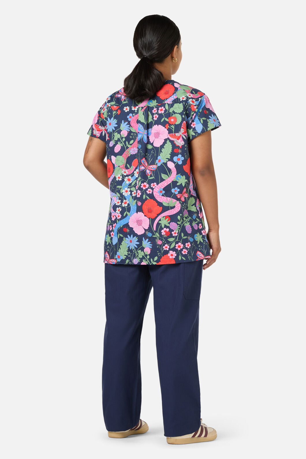Scrubs With Love - Snakes & Flora Top & Pant Scrubs - navy