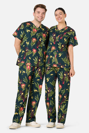 Scrubs With Love - Cockatoo & Protea Scrub Set - teal