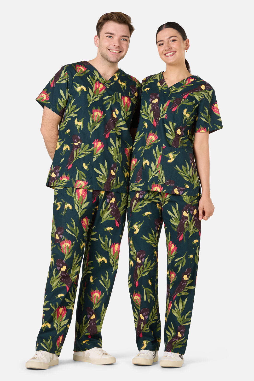 Scrubs With Love - Cockatoo & Protea Scrub Set - teal