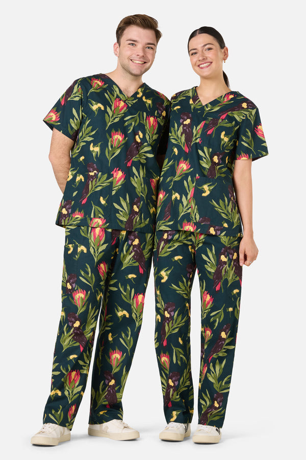 Scrubs With Love - Cockatoo & Protea Scrub Set - teal