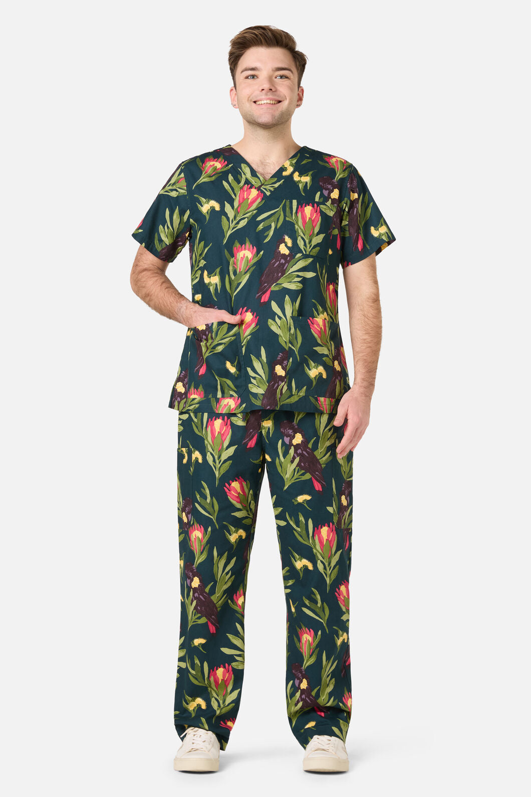 Scrubs With Love - Cockatoo & Protea Scrub Set - teal