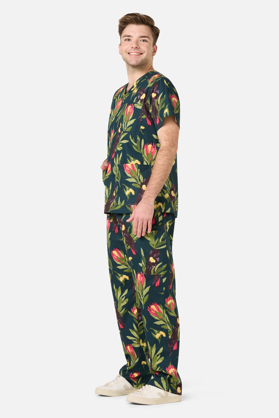 Scrubs With Love - Cockatoo & Protea Scrub Set - teal