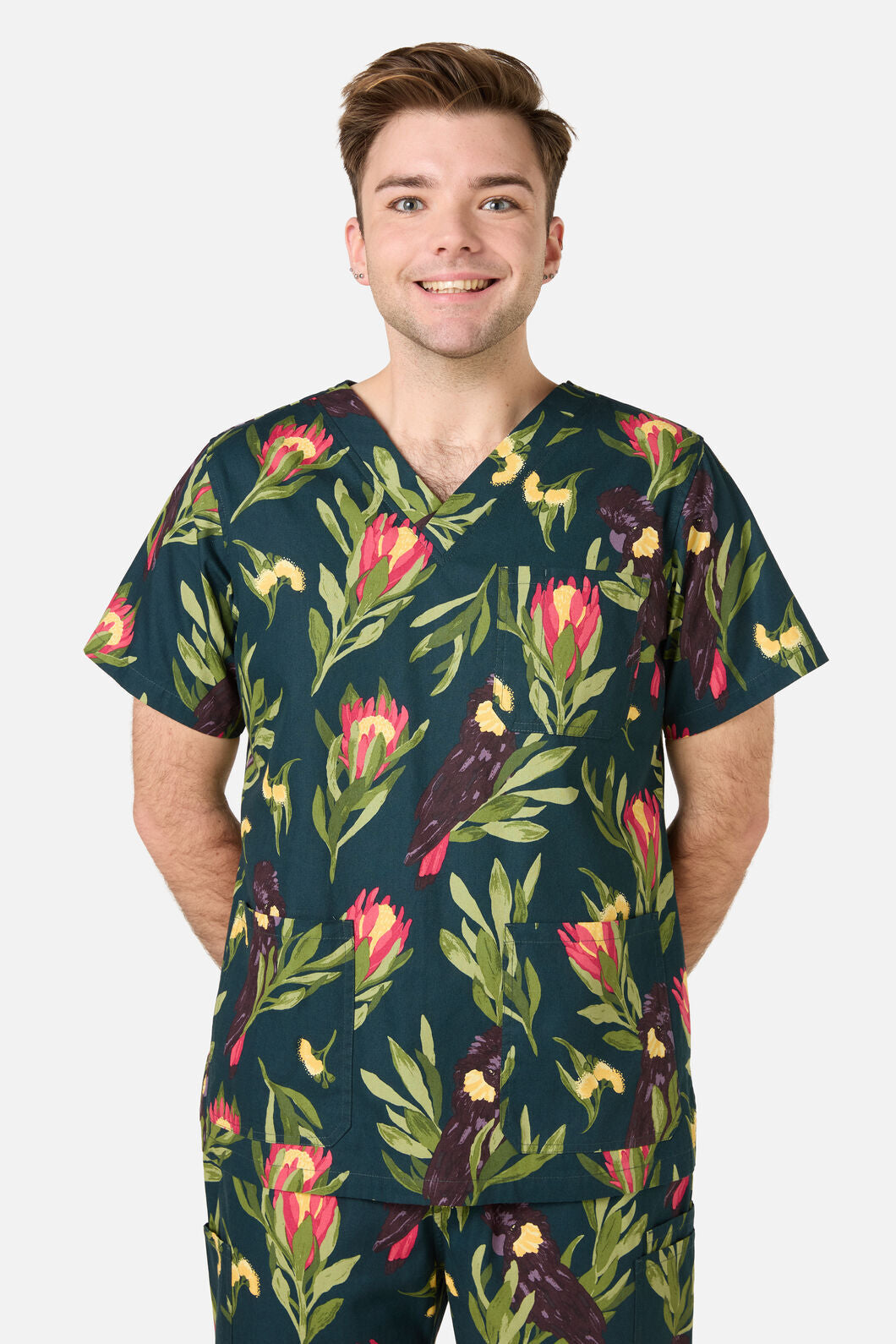 Scrubs With Love - Cockatoo & Protea Scrub Set - teal