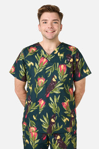 Scrubs With Love - Cockatoo & Protea Scrub Set - teal